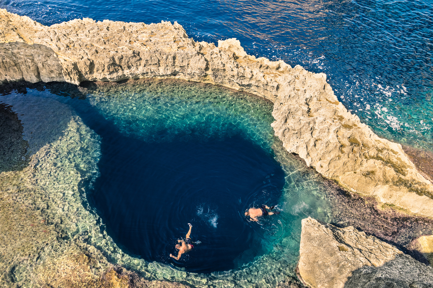 Deep Blue Hole at the World Famous Azure Window in Gozo Island
